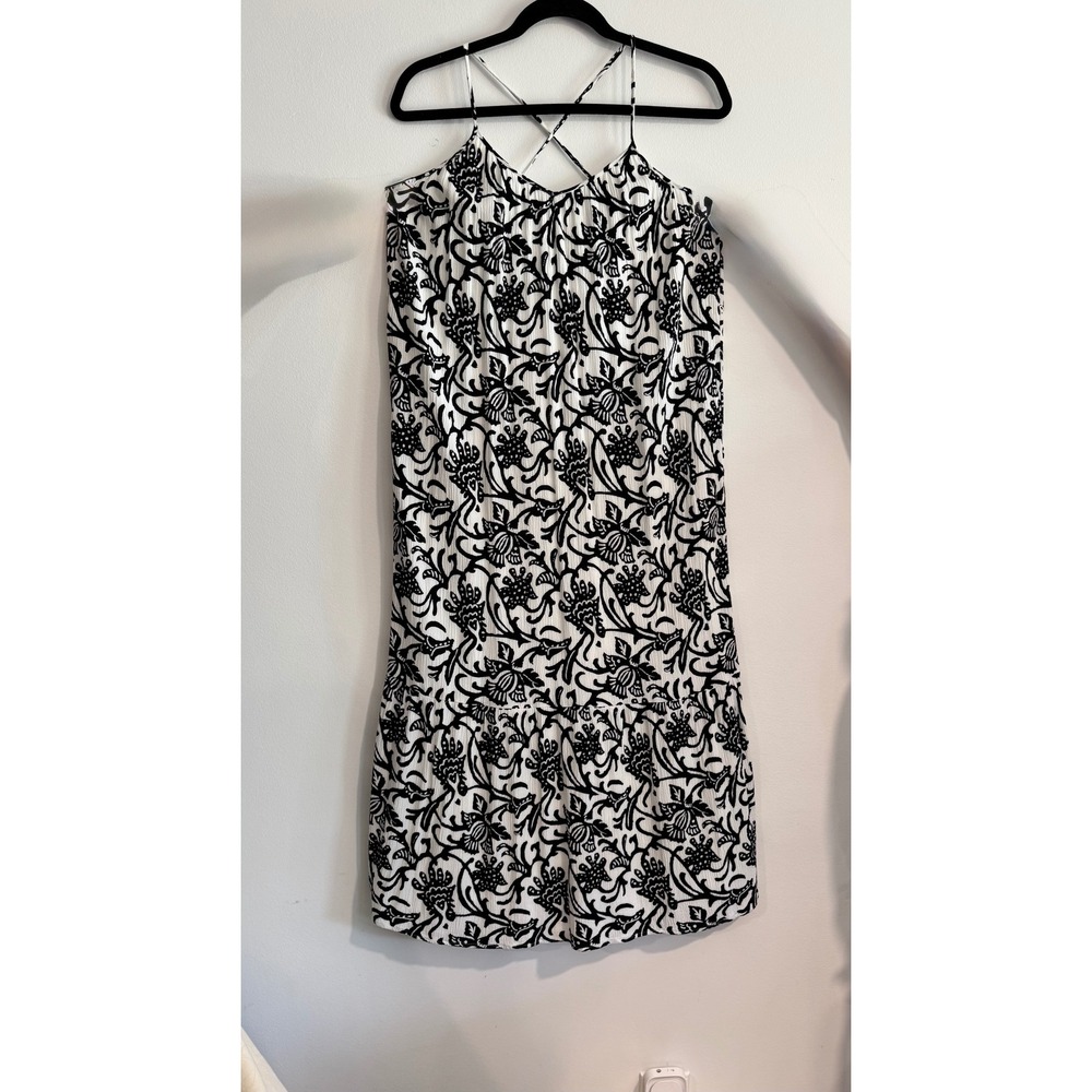 Vacation summer dress LOFT Floral Maxi Dress Womens XSP Black White Strappy Back